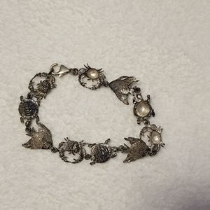 Silverish Crab, fish, turtle bracelet